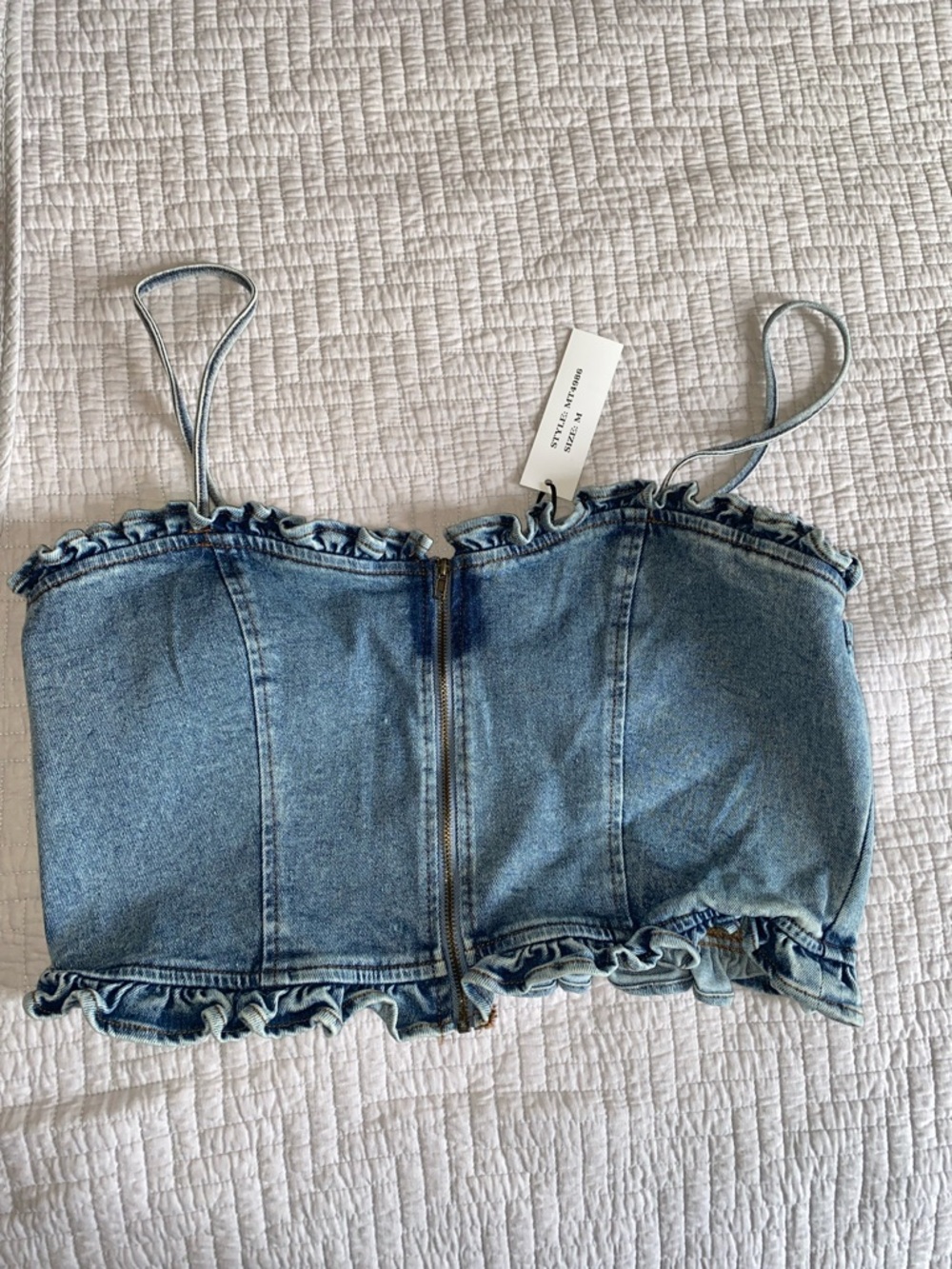 💋 Im HER Denim Ruffle Cropped  Top - Blue